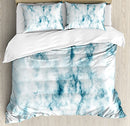 Ambesonne Apartment Decor Duvet Cover Set, Fluffy Cloud Skyline Like Marble Motif with Grunge Features Art Image, 3 Piece Bedding Set with Pillow Shams, Queen/Full, Turquoise