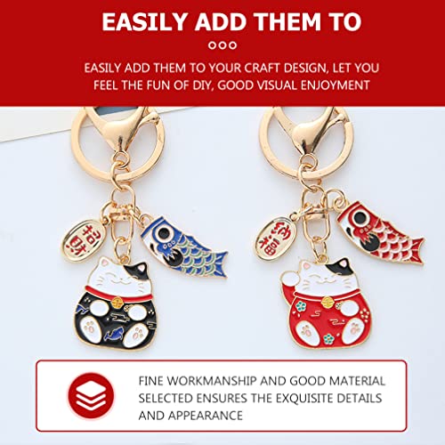 TOYANDONA 2pcs Japanese Lucky Cat Keychain Cute Maneki Neko Key Ring Chinese Fortune Pendants Keychain Bag Purse Charm Ornament for Wealth Gifts Blue Red