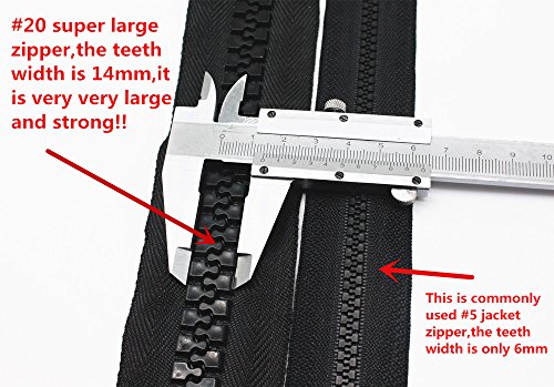 (Black 5 Yards) - YaHoGa 20 Super Large Plastic Zipper Black Heavy Duty Zippers By The Yard Bulk 5 Yards + 5pcs Sliders for DIY Sewing Tailor Crafts Bags Tents Clothing (Black 5 Yards )