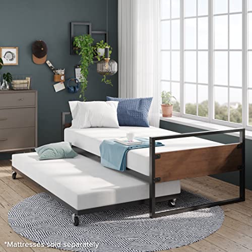 Zinus Ironline Twin Day Bed | Premium Metal Bed Frame, Steel Slats, Roll Out Trundle, Easy Assembly - Single