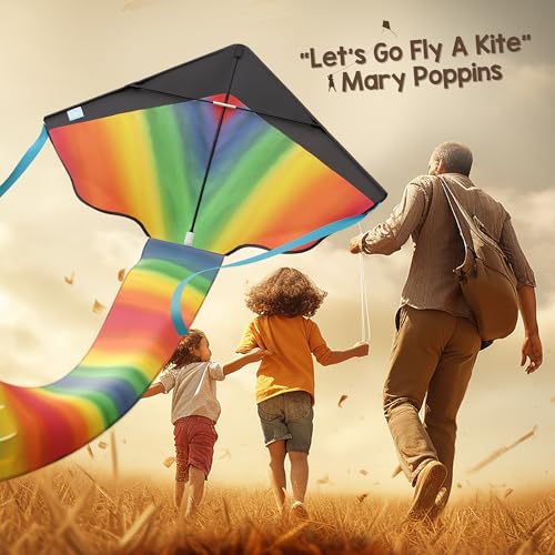 Large Rainbow Kite for Kids Easy to Fly, Beginners Kids Kite for Family Outdoor Games and Activities, Extremely Easy to Assemble and Soars High in Low Wind Speed - Delta Giant Beach Kites for Adults