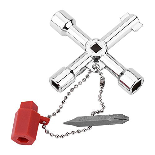 4 Way Cross Key Bit Zinc Alloy Multi-functional Universal Opening Key Plumbers Electricians Tools for Water Meter Valve Electric Box Cupboard Cabinet