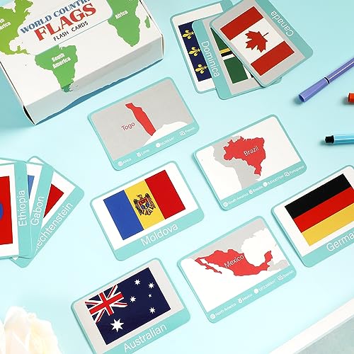 244PCS Countries of The World Flags Flash Cards Country Continent Capitals Population Country Flag Geography Educational Cards Game Gift for Kids Family & Adults All Countries Flags of The World Cards