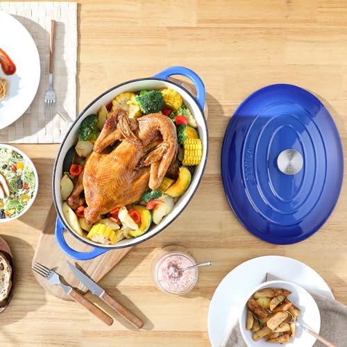 Velaze 7.5 QT Enameled Oval Dutch Oven Pot with Lid, Cast Iron Dutch Oven with Dual Handles for Bread Baking, Cooking, Frying, Non-stick Enamel Coated Cookware