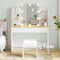 Advwin Dressing Table Stool Set 10 LED Adjustable Bulbs Makeup Mirror Vanity Desk with Open Shelves and Drawers Dresser White