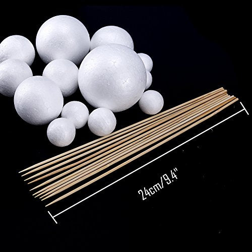 Biging Make Your Own Solar System Model with 14 Mixed Sized Polystyrene Spheres Balls and 10 Pieces 24 cm Long ?Bamboo Sticks for School Projects