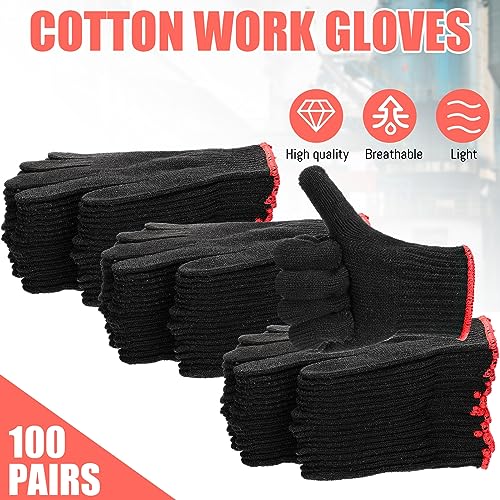 100 Pairs Work Gloves Cotton Glove Liners for Bbq String Knit Gloves Polyester Safety Gloves for Cooking,Grilling,Gardening (Black)