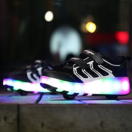 ZCOINS Boy Girl Roller Shoes with Light Flashing Wheels Skate Sneaker for Kids Teens Black Size: 2 Little Kid