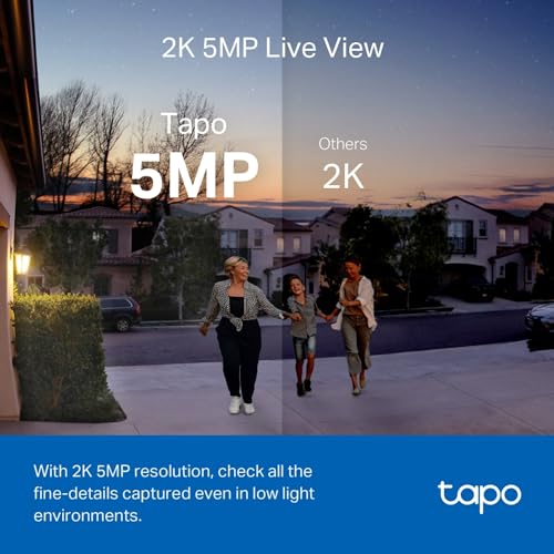 TP-Link Tapo Smart Battery Video Doorbell, Home Security System, 2K 5MP, Colour Night Vision, Flexible, Smart AI Detection, IP64, Anti-theft Alarm, Two-Way Audio, 180-Day Battery Life (Tapo D230S1）