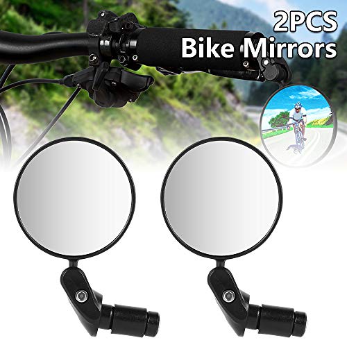 2PCS Bike Mirrors, Safe Rearview Mirror Bicycle Cycling Rear View Mirrors Adjustable Rotatable Handlebar Mounted Convex Glass Mirror