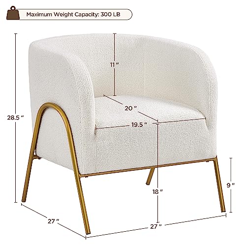 Yaheetech Modern Boucle Armchair, Cozy Accent Chair with Gold Metal Legs, Fuzzy Lounge Chair with Half-Surrounded Seat for Living Room Bedroom Reading Nook, Ivory