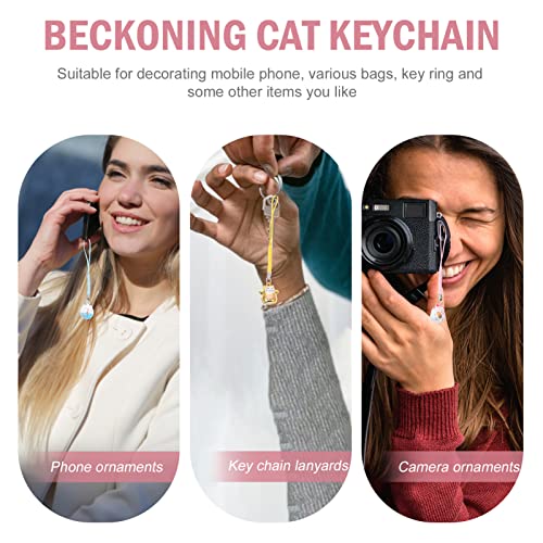 TOYANDONA Japanese Maneki Neko Lucky Cat Mobile Phone Pendant Copper Waving Cat Jingle Bell Mobile Phone Jewellery for DIY Key Chain Car Bag Purse Backpack Lucky Pendant Decoration Pack of 5