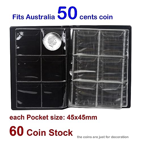 Coin Collection Book Australia Holder Album Collectors Collector Albums Australian Coins Display Storage Sleeves Organizer Supplies Money Currency Pennies Badges Stock Fits 50 Cents Pockets 60 1X