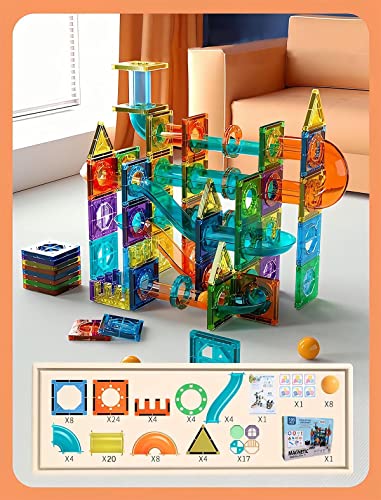 （105PCS）FUROKASO Color Window Magnetic Building Blocks, Plastic Ball, Slides, Cartoon Stickers, Assembled Pipe Slides, Children's Enlightenment Toys, Gifts for Boys and Girls Over 3 Years Old.