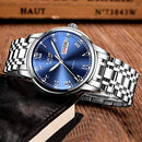 LIGE Watch for Men Fashion Elegant Analog Quartz Watch for Male Casual Waterproof Silver Stainless Steel Calendar Luxury Business Gents Dress Wristwatch Blue Round Dial