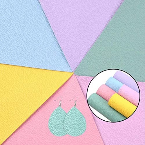 Faux Leather Sheets, 6 Pcs Bright Color Litchi Grain Faux Leather Sheets for Leather Bows and Earrings Making(20 * 33cm)