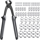 Justech 100pcs 5.8-21mm The Single Ear Stepless Hose Clamps, 304Austenitic Stainless Steel, TUV certification, Seal holes, Clamping Tool Kit