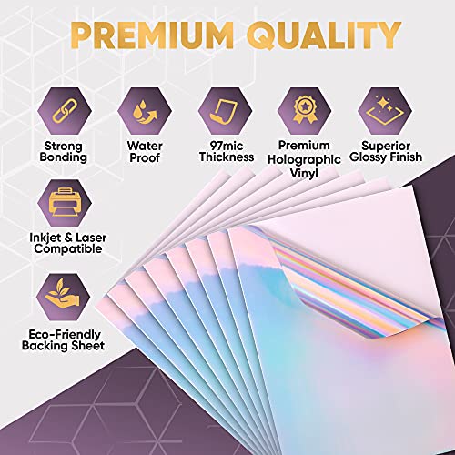 Avarrix Australia Printable Vinyl Sticker Paper for Inkjet & Laser Printers, Holographic Glossy, 20 Sheets, Waterproof Sticker Paper, Printable Vinyl Sheets, Quick-Dry Vibrant Colours, A4 Size
