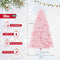 Costway 215 cm Pink Flocked Christmas Tree, Hinged Xmas Tree with 1200 PVC Branch Tips, 500 LED Lights & 8 Lighting Modes, Pre-Lit Decoration Tree for Home, Office & Carnival, Easy Assembly