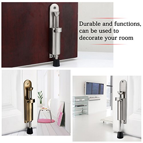 Sumnacon Kickdown Door Stop - Stainless Steel Easy Step Door Stopper, Spring Loaded Telescopic Step On/Off Door Stopper Rubber, Adjustable Heavy Duty Door Locks Holder Stop/Release by Foot, Silver