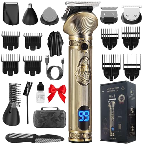 Beard Trimmer for Men, Waterproof Cordless Hair Clipper, Electric Razor Shaver, Mens Grooming Kit for Mustache Nose Body Facial Hair, Rechargeable Beard Trimmer Kit, Gifts for Men (Bronze)