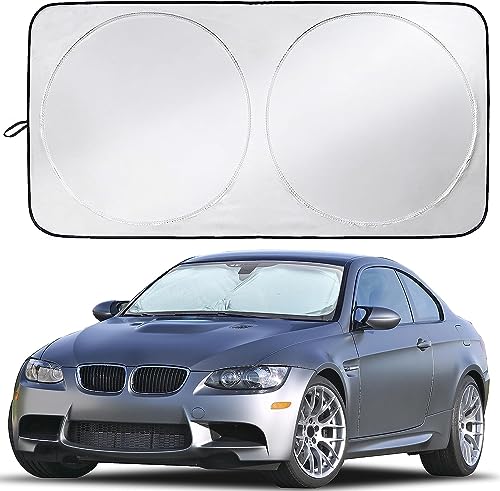 TruriM Car Windshield Sun Shade with Storage Pouch | Durable 240T Material Car Sun Visor for UV Rays and Sun Heat Protection | Car Interior Accessories for Sun Heat | Standard (64 inches x 32 inches)