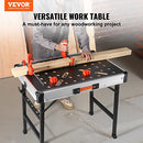 VEVOR Folding Work Table, 2-in-1 as Sawhorse & Workbench, 454 kg Load Capacity, Steel Legs, Portable Foldable Tool Stand with 2 Wood Clamps, 4 Bench Dogs, 3 Tool Boxes, 2 Hooks, Easy Garage Storage