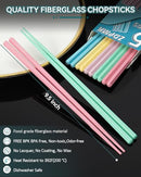 ZDPMK 5 Pairs Reusable Fiberglass colorful Chopsticks Set, Dishwasher Safe, 9.57 Inches, Premium Non-Slip Design with Case – Perfect for Japanese, Korean, and Chinese Cuisine, Great Gift for Parties