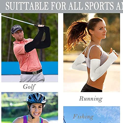 2 Pairs UV Protection Cooling Ice Silk Arm Sleeves, UV Sun Protection Compression Cooling Sleeves to Cover Arm Tattooing Driving, Golfing, Fishing, Cycling, Hiking, Doing Sports. (Black)