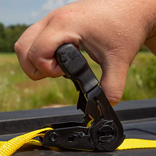 Stanley S10002 Black/Yellow 1" x 10' Ratchet Tie Down Straps - Light Cargo Hauling (1,500 lbs Break Strength), 2 Pack