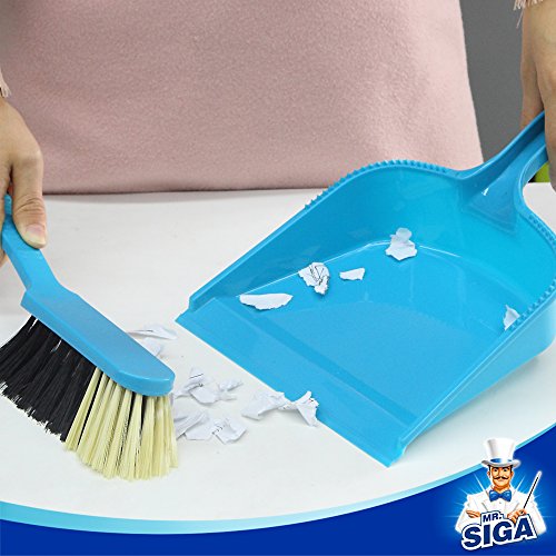 MR.SIGA Dustpan and Brush Set, Pack of 2 Set, Blue & Grey