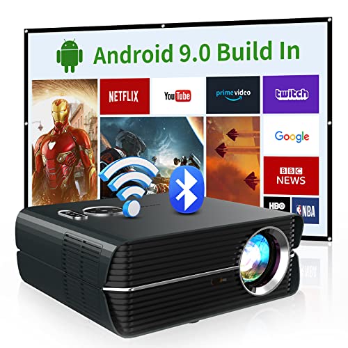 Native 1080P Smart Projector with WiFi and Bluetooth 5.0,Indoor LCD Home Projector with Touch Panel & Gigabit Network,Wireless Outdoor Movie Projector w/Android 9.0 for YouTube Netflix Twitter Spotify