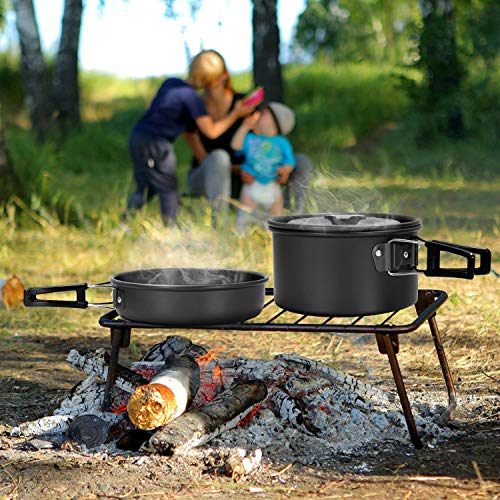 Odoland 15pcs Camping Cookware Mess Kit, Non-Stick Lightweight Pot Pan Kettle Set with Stainless Steel Cups Plates Forks Knives Spoons for Camping, Backpacking, Outdoor Cooking and Picnic