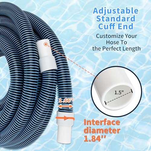 1-1/2" x 40 Foot Professional Heavy Duty Spiral Wound Swimming Pool Vacuum Hose with Kink-Free Cuff, Flexible - Connect to Vacuum Heads, Skimmer, Filter Pump Inlet, Accessories