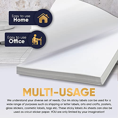 Avarrix Australia A4 Sticker Paper, Paper-Based Matte White, 100 Sheets, Self Adhesive Premium Sticker Paper for Inkjet and Laser Printer, 100gsm Thickness Printable Label Sheets