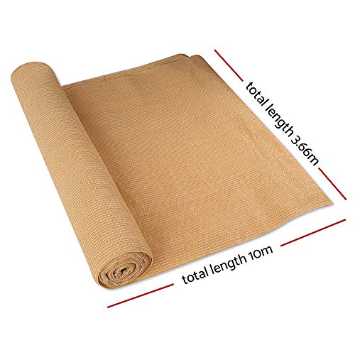 Instahut Shade Cloth 3.66 x 10m Sunshade Sail Shadecloth Sun Block Outdoor Marquee Canopy Shelter Cover for Beach Pool Car Patio Backyard Lawn Garden Carport Fence Greenhouse, Beige 70% UV Blockage