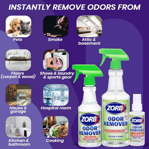 ZORBX Unscented Multipurpose Odor Remover Safe for All, Carpet, Hardwood, Tile, Fabric Odor Eliminator, No Perfumes or Fragrances, Stronger and Safer Odor Remover Works Instantly (Value Pack)