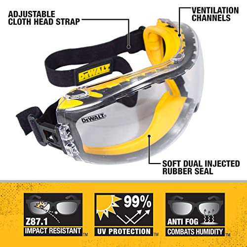 DEWALT DPG82-11 Concealer Clear Anti-Fog Dual Mold Safety Goggle