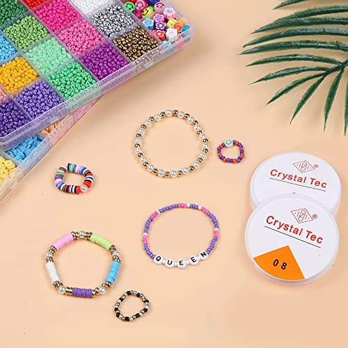 14600 Bracelets Making Kit Include Clay Beads and 3mm Glass Seed Beads DIY Set Preppy Polymer Heishi Beads for Jewelry Making with Smiley Face Letter Beads Etc, DIY Art Craft Kit for Girls Toy Gifts