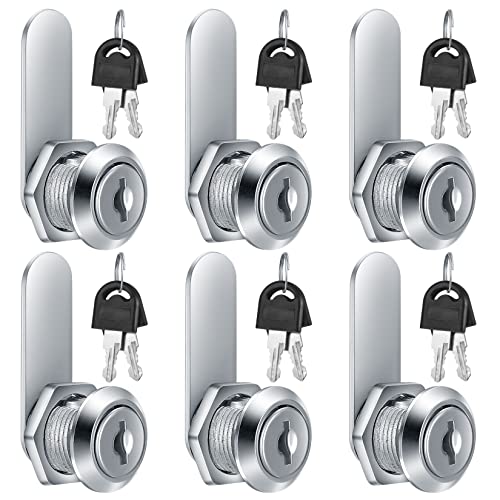 6pcs Cam Lock Same Key (Each Cam Lock Comes With 2 Same Keys), File Cabinet Cylinder Cam Lock, 5/8 Inch Keyed Cam Lock, For Security File Drawer Mailbox RV Camper Door Storage Toolbox Replacement Lock