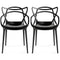 2xhome Set of 2 Black Stackable Contemporary Modern Designer Wire Plastic Chairs with Arms Open Back Armchairs for Kitchen Dining Chair Outdoor Patio Bedroom Accent Balcony Office Work Garden Home