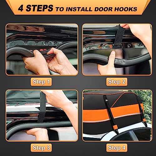 Car Rooftop Cargo Carrier Roof Bag, 15 Cubic Waterproof Soft Shell Roof Top Cargo Carrier Box for All Cars with or Without Luggage Rack - Protective Mat, Safety Hooks, Tie-Down Straps and Storage Bag