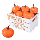 10 Pcs Fall Pumpkin Mini Wood Crate Set Happy Fall Y'all Table Centerpiece Artificial Pumpkins Fall Table Decor Harvest Tiered Tray Decorations with Ribbon for Kitchen Dining Table Home Decor