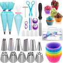 62Pcs Cake Decorating Supplies Kit for Beginners,Cake Piping Kit,Cookie Decorating Supplies Tools,Piping Icing Tips,Russian Nozzles with Piping Bags,Baking Supplies with 11Piping Tips（Random Piping）