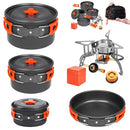 10 Pcs Smokey Camp Backpacking Cooking Set with Stove & Adapter - 3 Pots Large Medium Small 1 Large Pan 1 Stove 1 Adpater, Compact Non-Stick Camping Cookware Mess Kit, All in One Hiking Picnic Outdoor