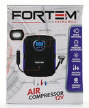 FORTEM Tyre Inflator Portable Air Compressor 150 PSI, Bike Pump, 12V Electric Air Pump for Car Tyres and Bicycles w/LED Light, Digital Tyre Pressure Gauge w/Auto Pump/Shut Off, Carrying Case (Blue)