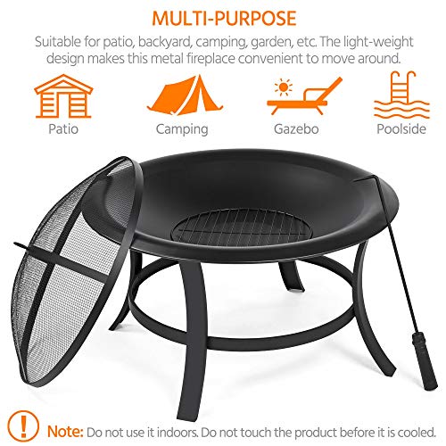 Yaheetech Fire Pits 29in Fire Pit for Outside Round Wood Burning Burning Firepits Fire Bowl with Spark Screen for BBQ Backyard Patio Camping, Black