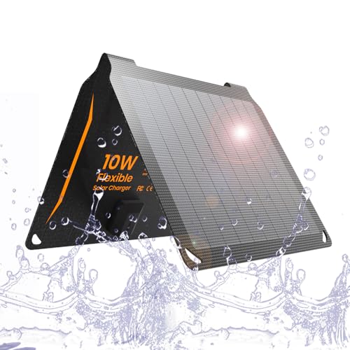 FlexSolar 10W Portable Solar Chargers 5V USB Small Power Emergency ETFE Panels Foldable IP67 Waterproof Camping Hiking Backpacking for Phones Fans Flashlight Watches Small Power Banks Battery Packs