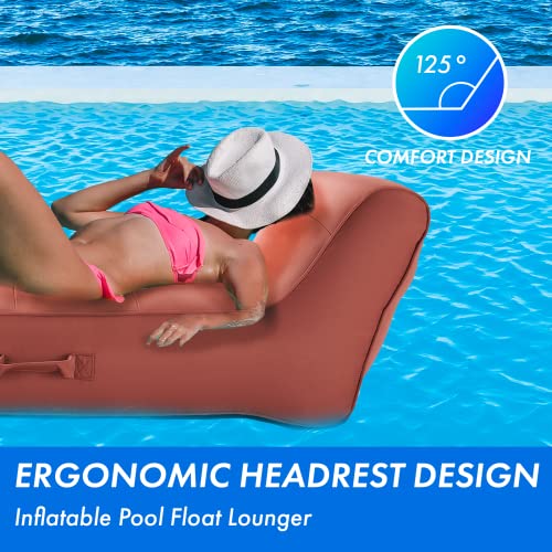 Upholstered Stylish Pool Float Lounger Recliner, Large Floating Chair & Backrest, Heavy Duty Lake, Beach, Adults & Kids - Comfortable Tube, Durable Water Floaty Tanning Lounge - Terracotta