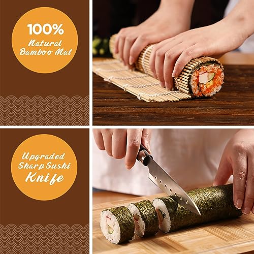 Sushi Making Kit, Delamu 23 in 1 Sushi Maker Bazooker Roller Kit with Bamboo Mats, Chef's Knife, Triangle/Nigiri/Gunkan Sushi Rice Mold, Chopsticks, Sauce Dishes, Rice Spreader, User Guide